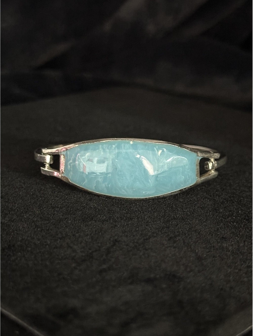 Vintage Alpaca Mexico Blue Cabochon Cuff Bracelet